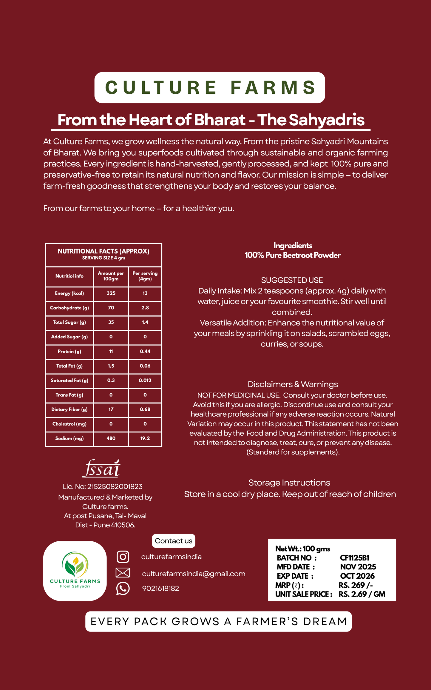 Culture Farms Natursl Beetroot Powder